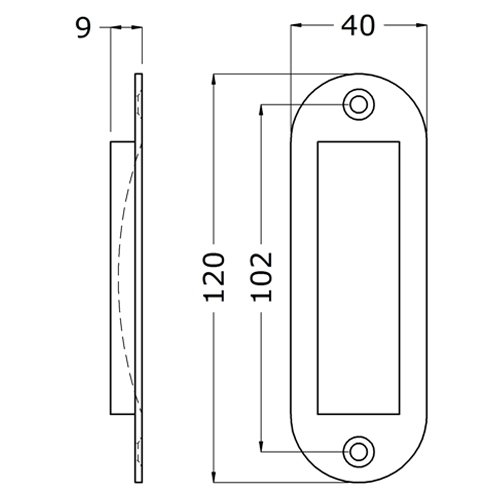 Schuifdeurkom ovaal 120 x 40 mm aluminium - laatste voorraad