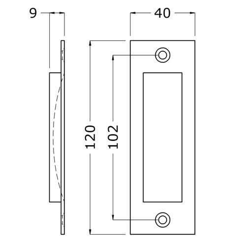 Schuifdeurkom rechthoek 120 x 40 mm aluminium - laatste voorraad