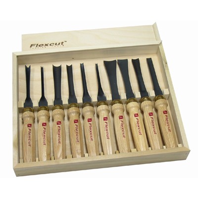 Flexcut MC100 beeldhouwgutsen set 10 delig in houten kist